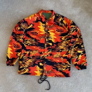 Men's Orange and Yellow Camouflage Windbreaker Jacket, Size Large